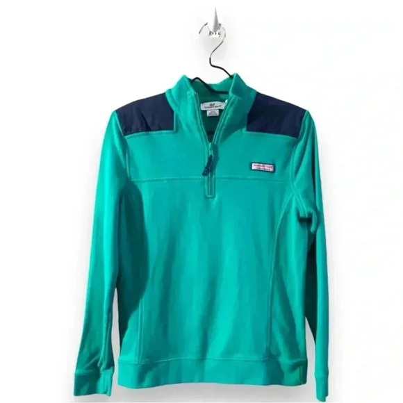 Vineyard Vines Women’s Shep Shirt Quarter Zip Long Sleeve Teal and Navy Top - Picture 15 of 16